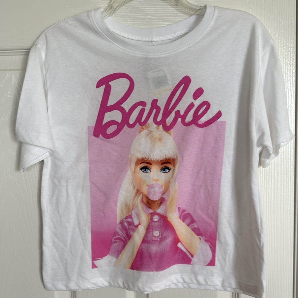 New! Love Tribe Barbie Graphic Cropped Tee in Pink and White, Juniors Size Med